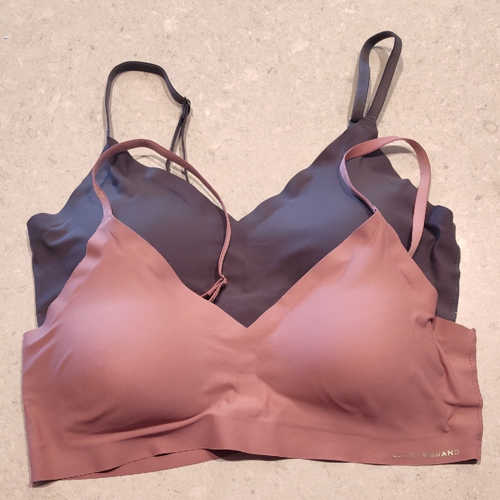 Lucky Brand Seamless Bralette Set - Gray and Pink